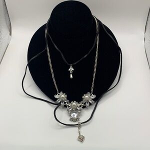 Triple-Strand Silver-tone Floral Necklace